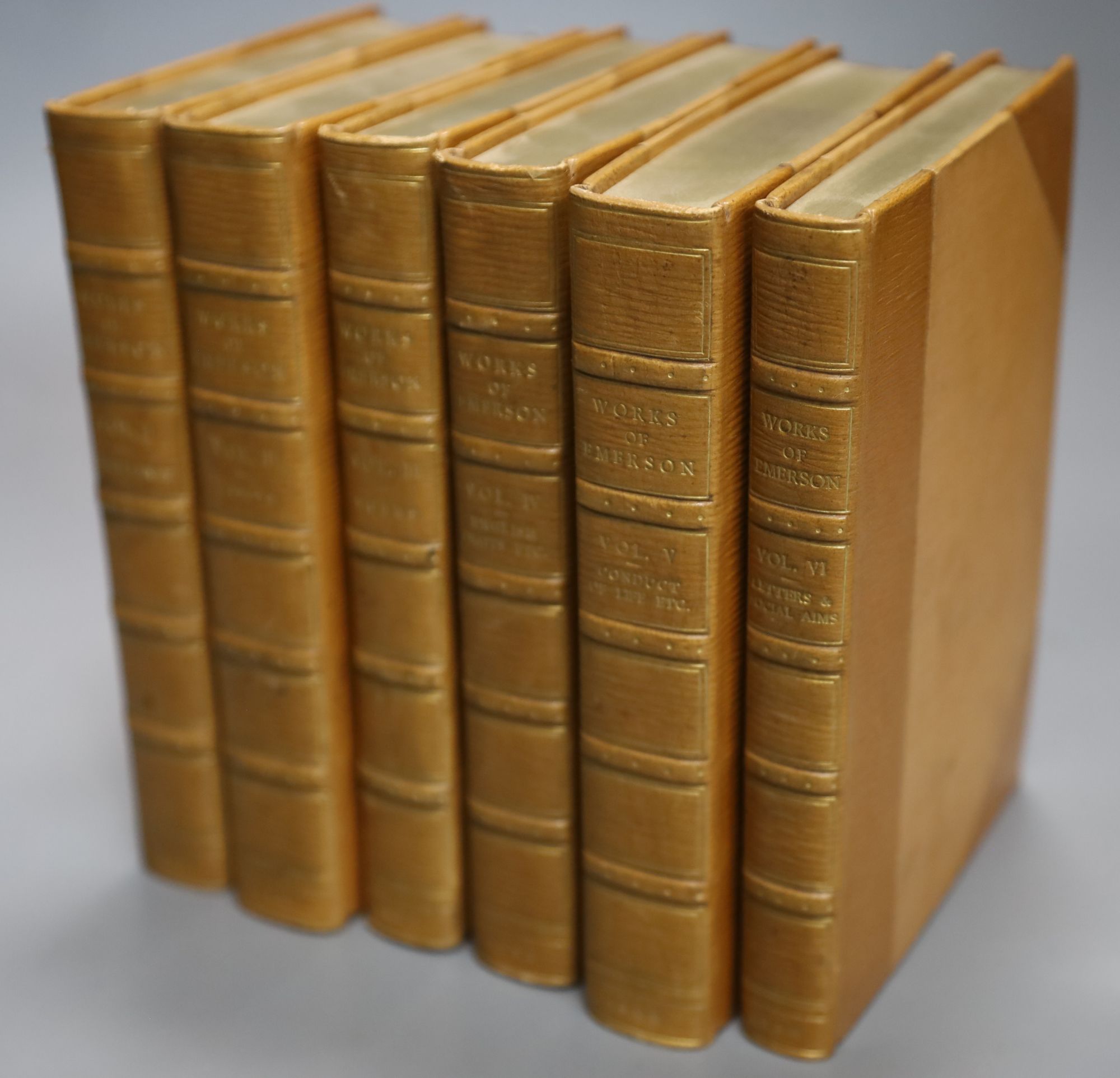 Emerson, Ralph Waldo - The Works of Ralph Waldo Emerson, 12mo, half calf, 6 vols, Macmillan, London 1900